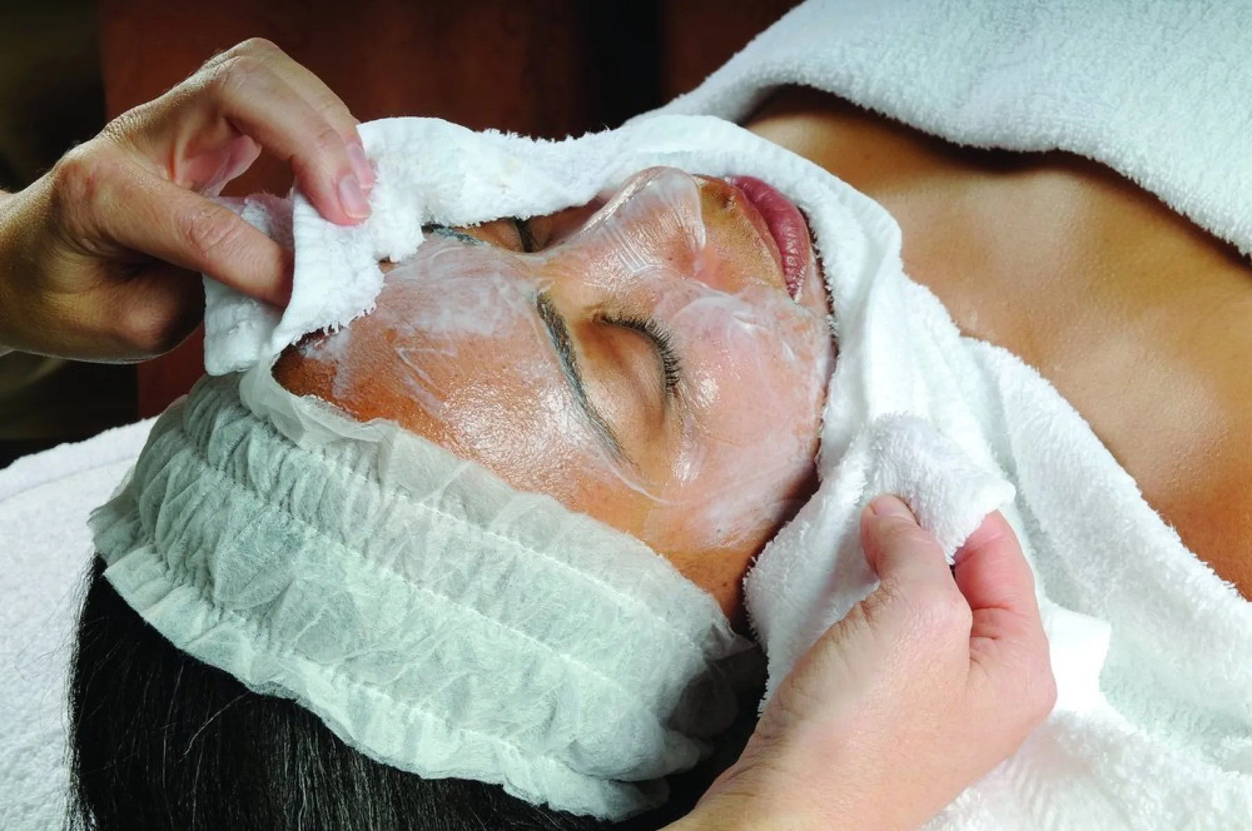 The CO2 Lift Pro mask being applied to a relaxed client in our spa