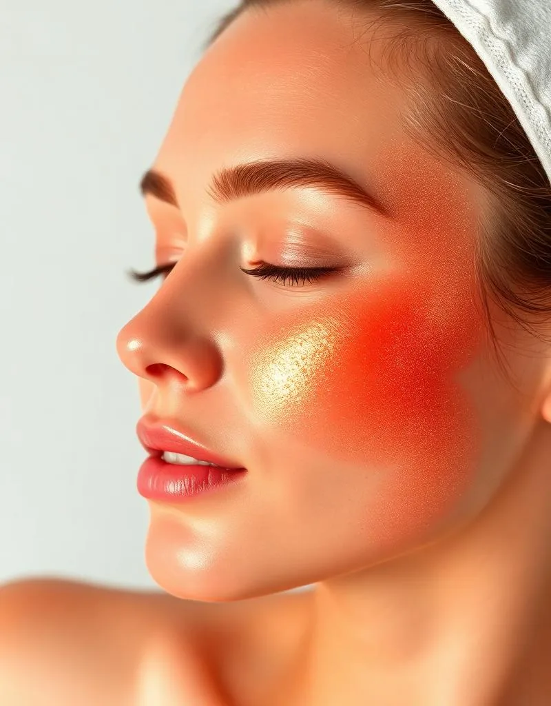 Serene close-up of a client with eyes closed and a warm coral-and-gold treatment blend glowing across her cheek at our Aspinwall day spa